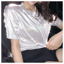 Glitter Top Silver Shimmering Shirt Bling Blouse - Club Wear Fashion Par... - £15.28 GBP