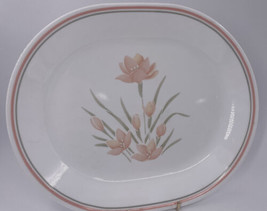 Corelle Peach Floral 12&quot; Oval Serving Platter Peach Flowers Peach &amp; Brown Band  - £22.19 GBP