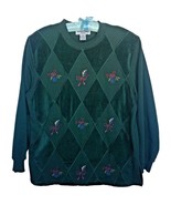 Alfred Dunner Argyle Diamond Pullover Sweater Petite Size PM Floral Embr... - £19.50 GBP