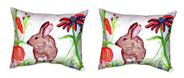 Pair of Betsy Drake Brown Rabbit Left No Cord Pillows 16 Inch X 20 Inch - £63.69 GBP