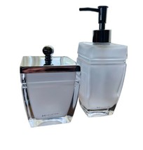 Bathroom Accessories Set 2 Pieces Bathroom Soap Dispenser &amp; Jar Frosted White - £18.91 GBP