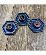 MONSTER BESKYTTET PARO Blue Enamel &amp; Cast Metal Candle Holders Denmark VTG - $16.99