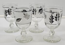 *MM) Set of 4 Libbey Glass Company Silver Foliage Leaves Stem Water Gobl... - $24.74