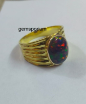 14k Yellow Gold 5.25ct Original Black Fire Opal Gemstone Handmade Men Ring - £2,118.77 GBP