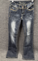 Ariya Jeans Women 3/4 28x32 Blue Denim Bootcut Double Button Embellished Pockets - £28.48 GBP