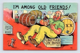Comic Drunk in Booze Warehouse is Among Good Friends UNP Linen Postcard Q10 - £3.05 GBP
