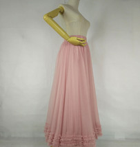 Pink Long Layered Tulle Skirt Bridesmaid Custom Plus Size Tulle Maxi Skirt image 7