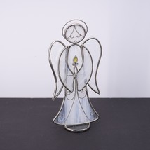 Vintage Stained Glass Angel Wings Candle Light Clear / White Studio Base 10&quot; - £55.14 GBP