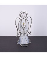 Vintage Stained Glass Angel Wings Candle Light Clear / White Studio Base... - £54.28 GBP