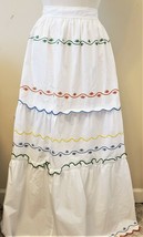 Tory Burch 100% Cotton Maxi Skirt Size-M White Multicolor Embroidered - $129.97