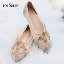TOPQUEEN-A09 Wedding Shoes for Bridal Embroidery Beaded Flower Sweet Women Thin  - £27.49 GBP