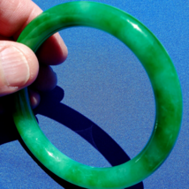 Earth mined Green Jade Deco Bangle Rare Antique semi Translucent Bracelet - $27,422.01