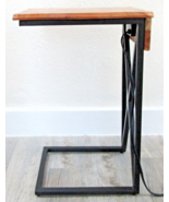Acacia Live Edge Wood Side Table with Black Iron Frame Electrical USB Ou... - $202.38 CAD