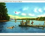 Bathing at Highland Lake Bridgton Maine ME UNP Unused Linen Postcard I8 - £2.33 GBP