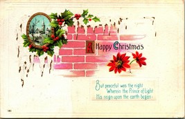 Un Felice Natale Agrifoglio Ghiacciolo Poinsettie Mattone Muro 1916 DB Cartolina - £5.69 GBP