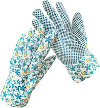 6 Pairs, Cotton Jersey Medium Gardening Glove Floral Dots On Palm Blue - $18.31