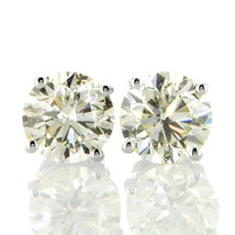 2.09 TCW Diamond Stud Earrings Round Shape Real J/K SI2/I1 14K White Gold - £3,169.44 GBP