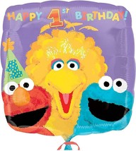 Sesame Street First Birthday Two Sided Square Mylar Foil 18&quot; Balloon NEW - £3.15 GBP