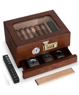 Brown Tesonway Cigar Humidor, Cedar Wood Humidor Cigar Box, Glass Top De... - $84.95