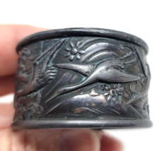 Vintage Pewter Napkin Ring With 3D Birds Cranes Flowers  SURROUND - $12.99