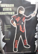 Child Inferno Ninja Costume Red Flames Warrior Halloween Costume Size Medium - £19.79 GBP