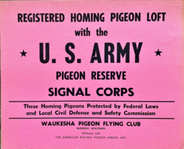 US Army Homing Pigeon Loft Signal Corps Sign Poster WWII Korean War - £94.13 GBP