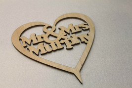 Custom Personalised Mr &amp; Mrs Wedding Gift CakeTopper Wooden Heart With N... - £6.26 GBP