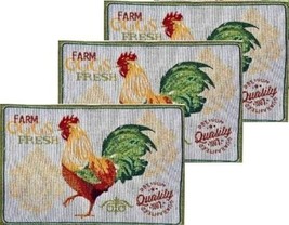 Set Of 3 Same Kitchen Tapestry Placemats, 13&quot; X 19&quot;, Farm Fresh Eggs, Rooster,Hc - £13.28 GBP