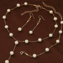 Fashion Women White Pearl Necklace Drop Earrings Bracelet Wedding Jewelr... - $17.00