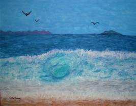 Painting Seascape Original Bob Ross Style Art Waves Ocean Beach By Carla Dancey - £17.55 GBP