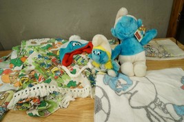 Mixed Vintage &amp; Modern SMURF Cartoon Lot Toys Curtains Sheets Pillowcase - £29.91 GBP