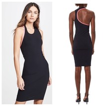 NWT Helmut Lang Asymmetrical Tank Dress Onyx Black &amp; Pink Trim L - £87.68 GBP