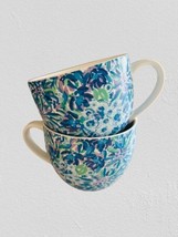 LILLY PULITZER Blue Floral Ceramic Coffee &amp; Tea Cups / Mugs Set of 2 - $24.74