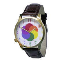 Backwards Watch Rainbow Numbers Gold Case Personalized Watch Men Watch F... - $46.00