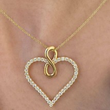 3Ct Corte Redondo Creado en Laboratorio Diamante Colgante Corazón 14k Yellow Oro - £99.39 GBP