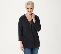Martha Stewart Hi-Low Zip-Front Sweater with Hood Navy Large - £7.57 GBP