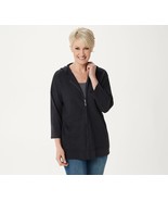 Martha Stewart Hi-Low Zip-Front Sweater with Hood Navy Large - £7.46 GBP