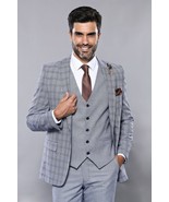 Men 3pc Vest Suit WESSI by J.VALINTIN Extra Slim Fit JV42 Blue Plaid TUR... - £36.08 GBP+