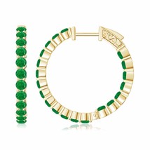 Natural Emerald Round Hoops Earrings for Women in 14K Gold (Grade-AA , 2.1MM) - £1,180.84 GBP