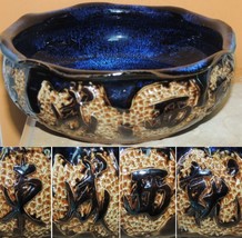 Bulb Bowl 7&quot;x2.5&quot; Polychrome Blue Drip Glaze Majolica style Chinese with... - $786.56 MXN
