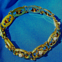 Antique Art Nouveau Bracelet Unique Deco Solid 14k Gold 2 tone Links 6.5&quot; inch - £3,118.45 GBP