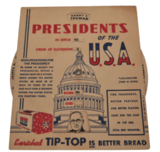 1947 Presidents of the USA, Wheel Tip-Top Bread Advertising Washington t... - £15.93 GBP