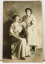 RPPC Two Young Ladies Embracing Real Photo Edwardian Era Postcard H14 - $7.49