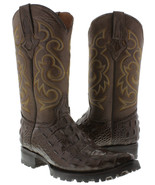 Mens Brown Biker Boots Crocodile Back Pattern Leather Cowboy Motorcycle ... - €130,29 EUR