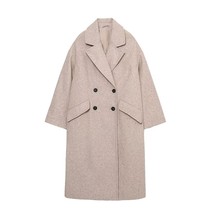 TRAF WOMEN 2022 Winter New Coat with Belt Decoration Coats Temperament Solid Col - £73.24 GBP