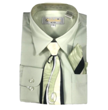 Gian Mario Boys Green Dress Shirt Clip-on Green Black Cream Tie Hanky Se... - $24.99