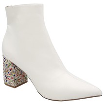 Betsey Johnson Women Ankle Booties Kassie Size US 11M White Embellished Heel - £41.81 GBP