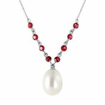 5 Carat 14K Solid White Gold Elegant Necklace Natural Rubys with Pearl 14&quot;-24&quot; - £321.63 GBP