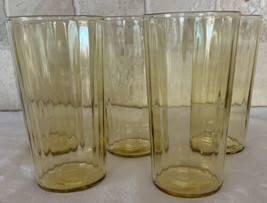 (5) Depression Glass Panel Optic Flat Bottom Tumblers in Amber Yellow c.... - $25.00