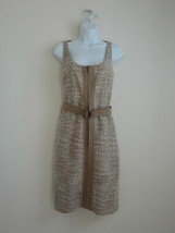 NWT AKRIS Camel Offwhite Wool Sheath Sleeveless Dress with Belt 14 - £166.08 GBP